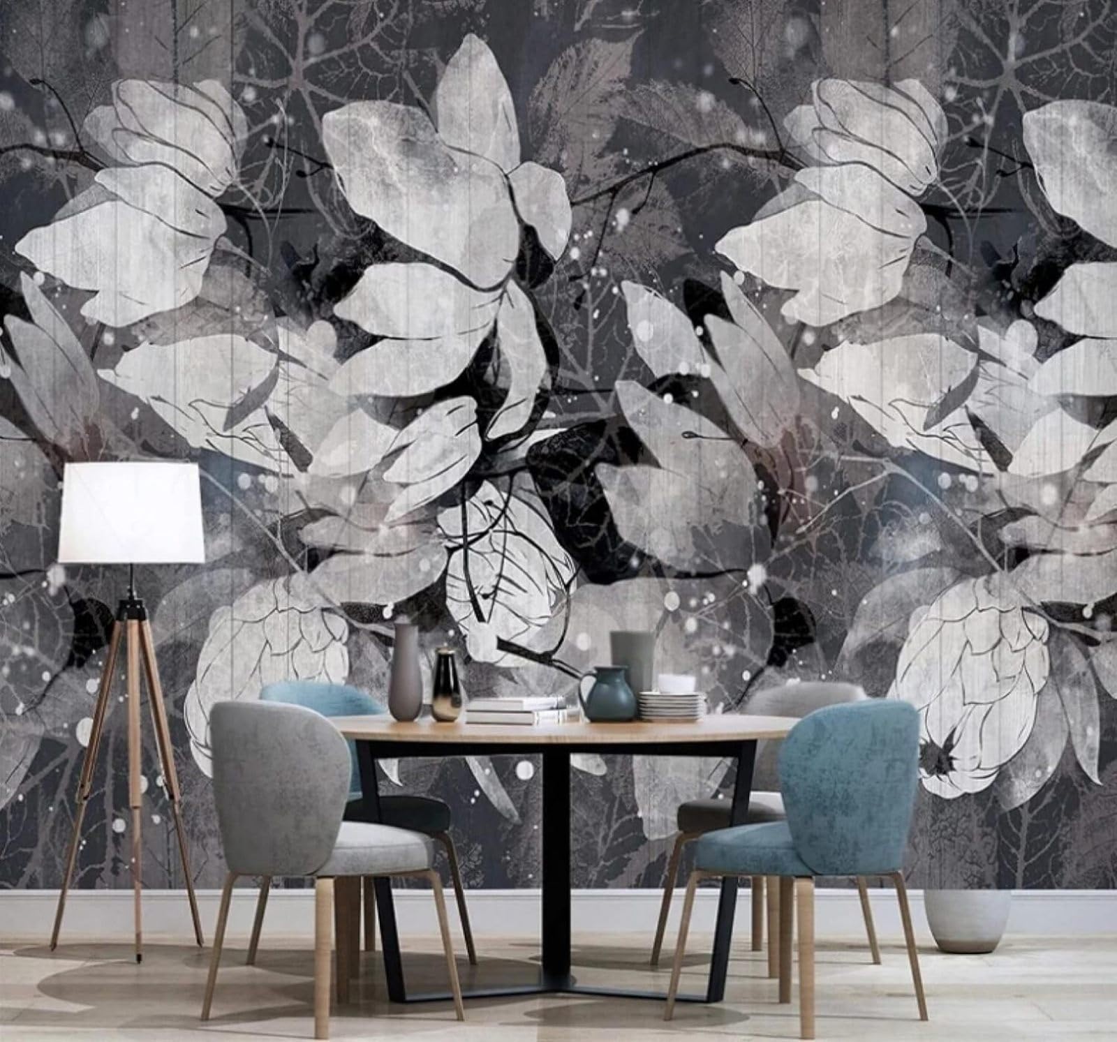 XLMING Retro Black Hand Drawn Plants Flowers 3D Wallpaper Luxury Home Dining Decor Paste Sofa Living Room The Wall for Bedroom Mural-250cm×170cm
