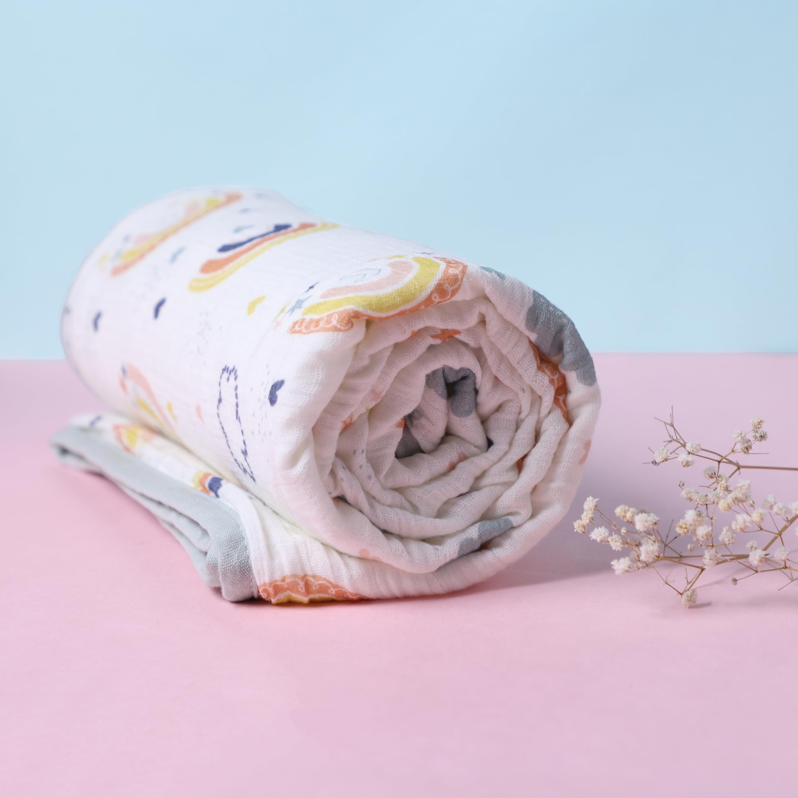abracadabra Reversible Muslin Blanket, Soft Baby Blanket for Newborns & Infants, Cozy Warm Infant & Toddler Blanket, Baby Bedding & Baby Wrap Blanket - Rainbow-picture-30