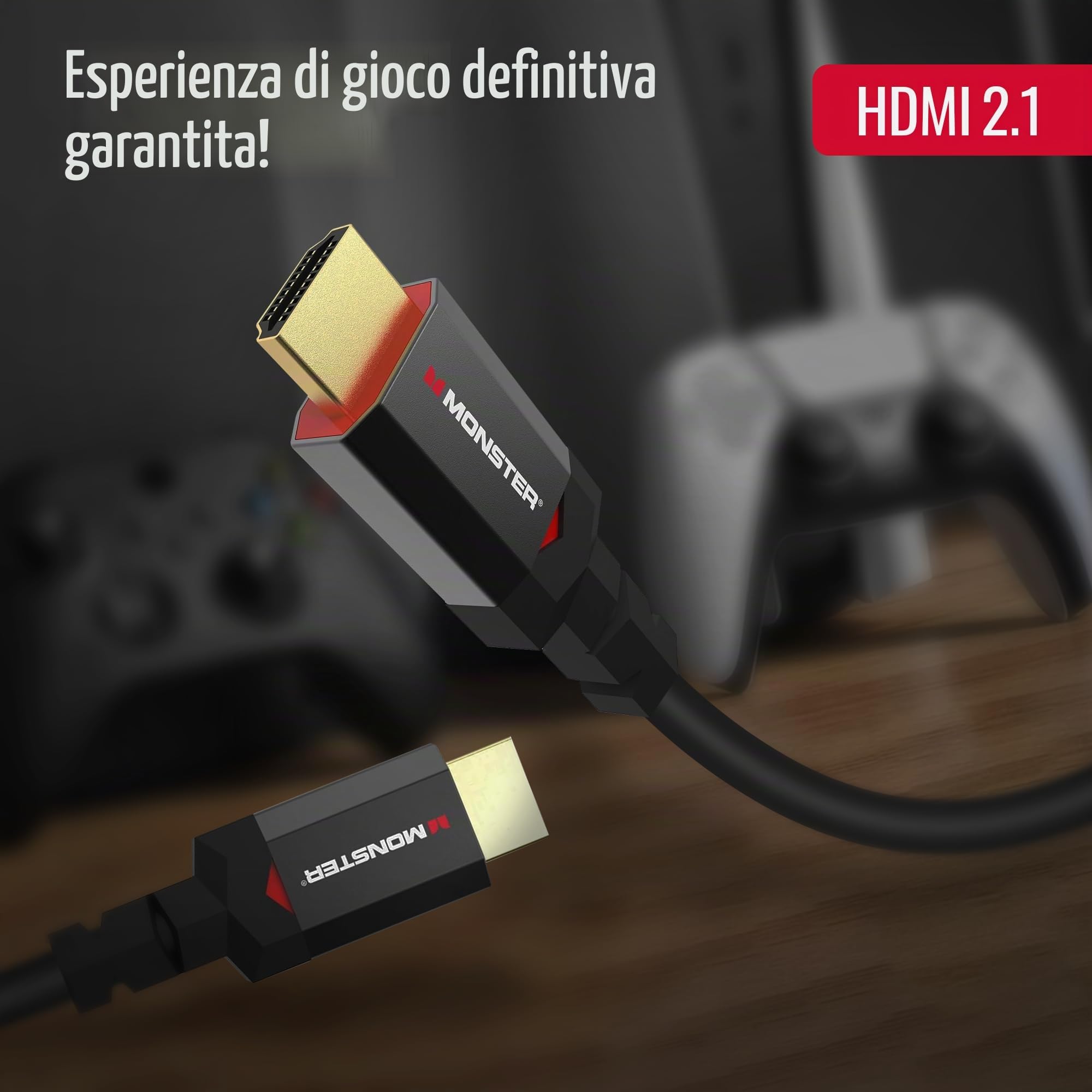Monster Cavo HDMI 2.1 da Gioco, UHD 8K-60 HZ, 4K-144Hz, 48 Gbps, 1,80 m - Compatibile Con PS5, PS4, Xbox X, Xbox One