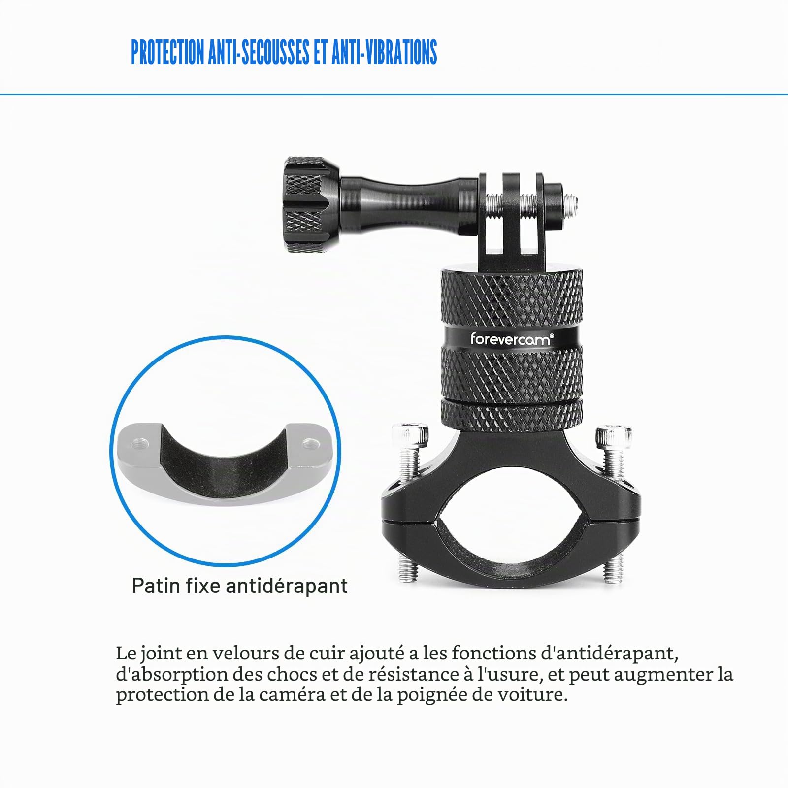 Forevercam-Support de caméra d’action en alliage d’aluminium pour guidon de vélo, rotation à 360 degrés, compatible avec diverses caméras