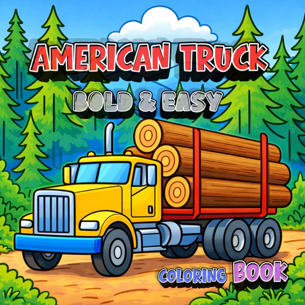 American Truck Coloring Book Bold & Easy: Relaxing Bold Line Big Rigs, Pickup Trucks, and Heavy-Duty Vehicles for Stress Relief and Creative Focus for ... (Vehicle Coloring Book – Bold & Easy Series)