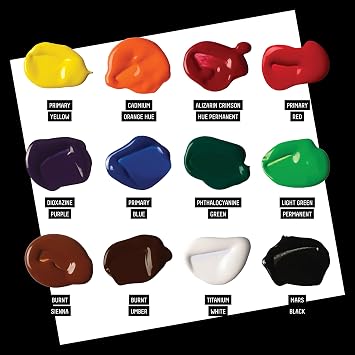 Liquitex BASICS Acrylic Fluid Paint, 12 x 118ml (4-oz.) Bottle Set