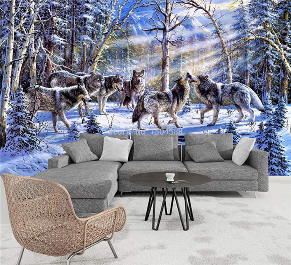 Peinture à l'huile loup de neige photo murale grand format 300x210 cm WLLLO