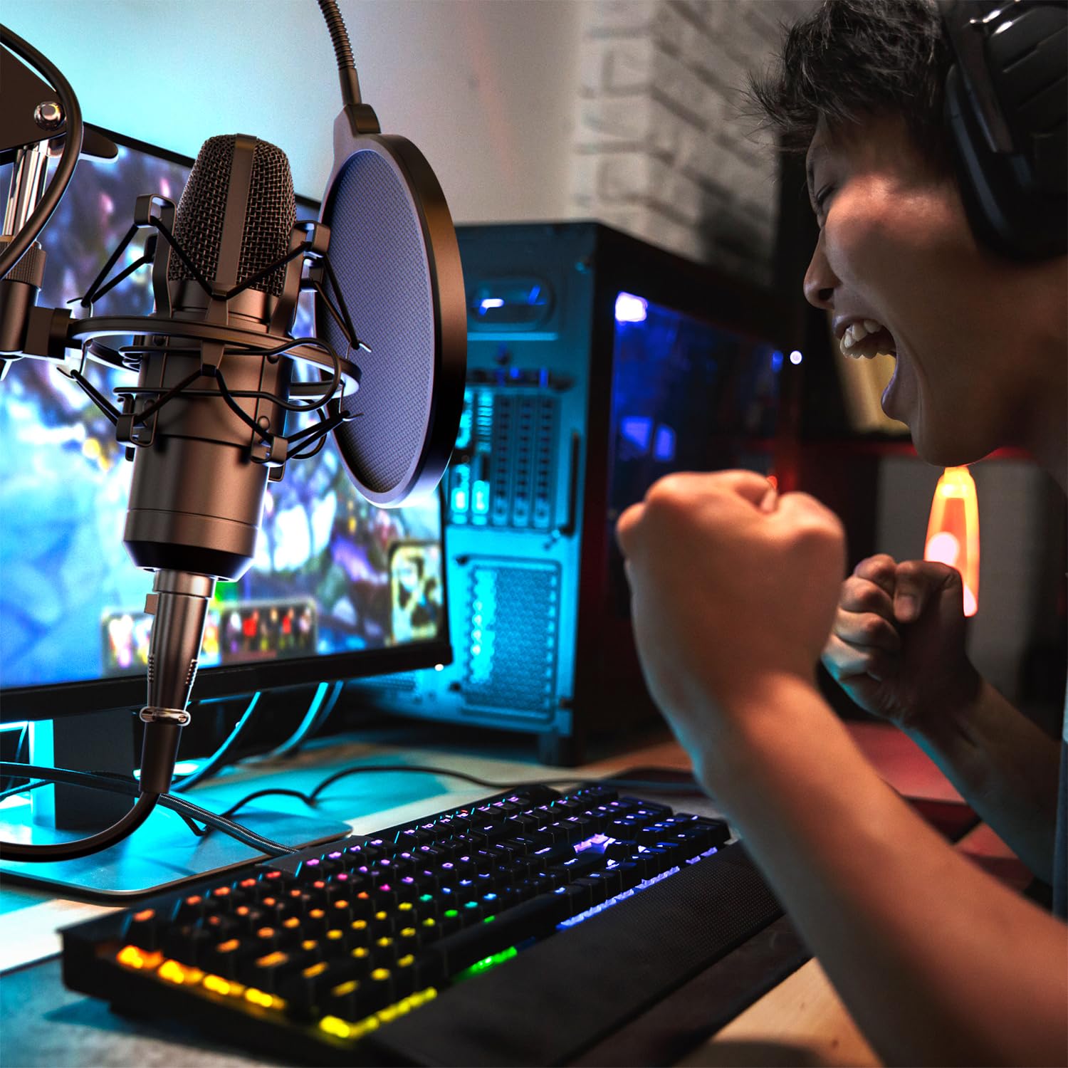 CSL - XLR Kondensatormikrofon mit Mikrofonarm - PC Mikrofon Set Studiomikrofon - Großmembran Kondensator Studio Microphone - 3,5mm Klinke - XLR Kabel - Gesang Podcast Aufnehmen Streaming Gaming