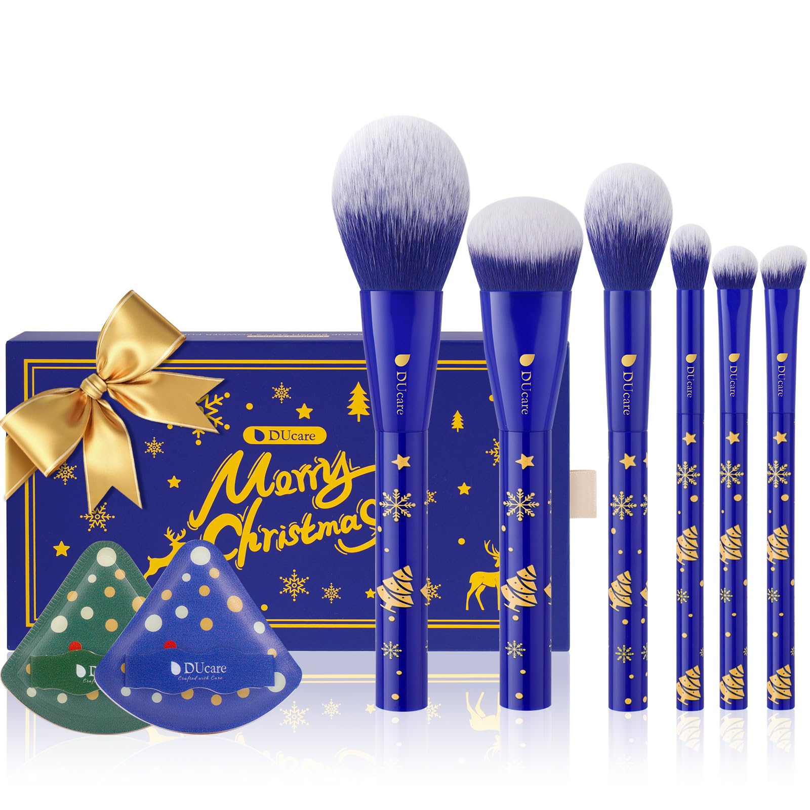 DUcare Christmas Makeup Brushes Set 8Pcs Makeup Brush Set Premium Synthetic Kabuki Foundation Blending Face Powder Blush Concealers Eye Shadows Brushes