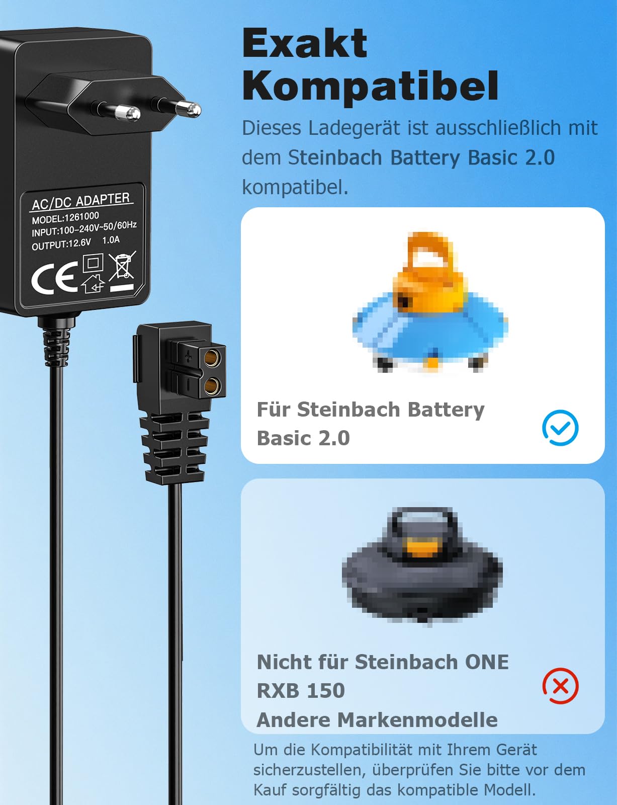 Mellbree Ładowarka 12,6 V do robota basenowego Steinbach Battery Basic 2.0, zapasowy przewód zasilający 2 m do automatycznego odkurzacza basenowego, bezpieczne i wydajne ładowanie