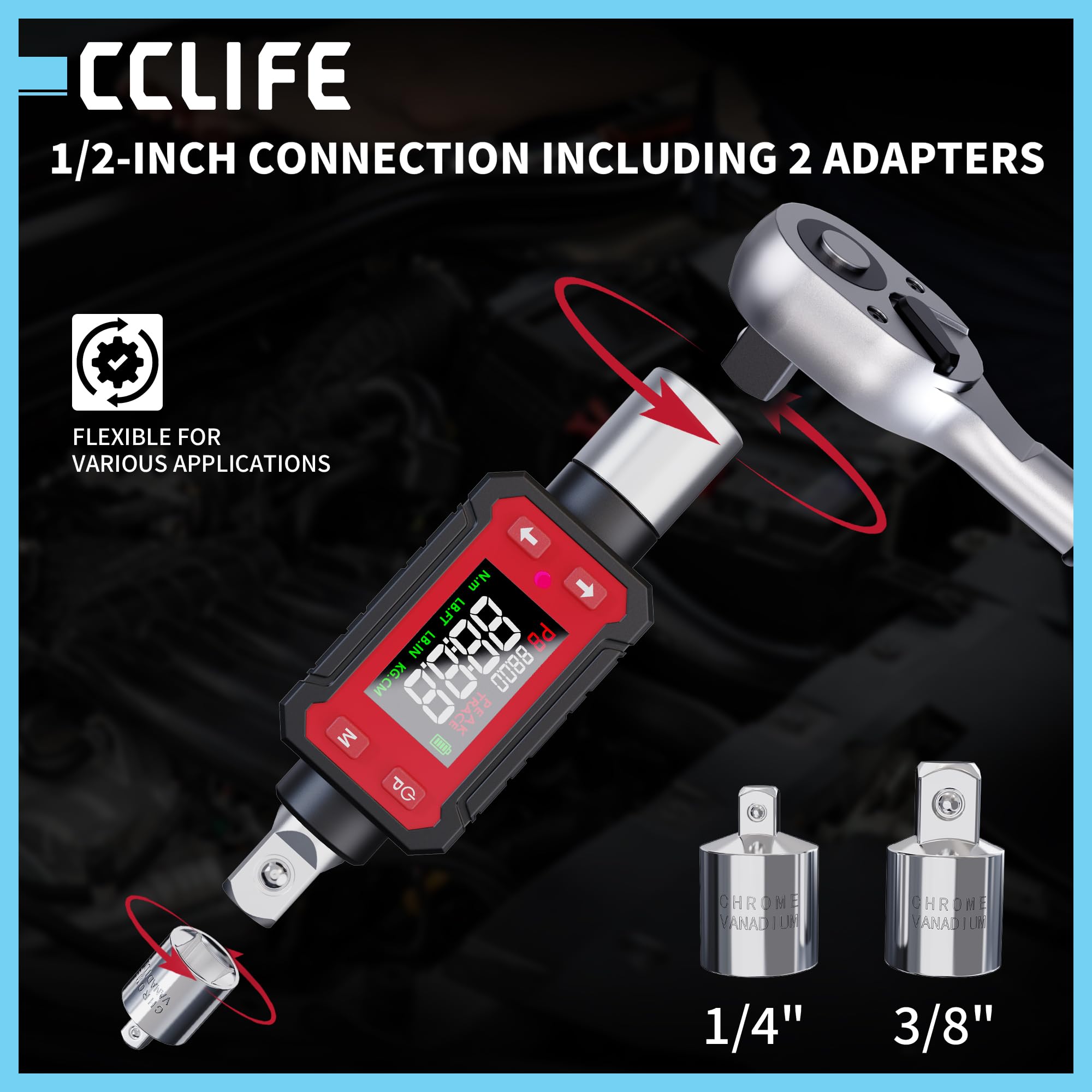 CCLIFE Digitaler Drehmomentadapter 1/2 Zoll 10N.m-200N.m LED Display