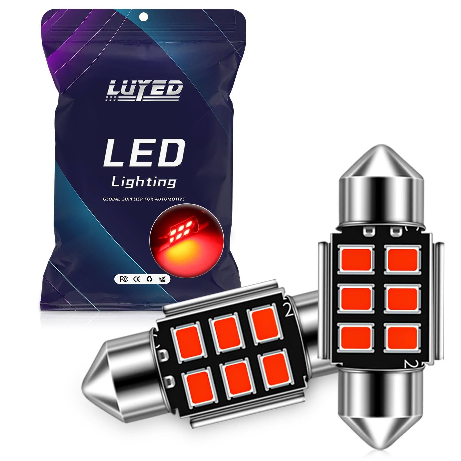 DE3175 LED Bulbs, Super Bright Red 2835 Chipsets Canbus Error Free 31mm 1.25" DE3021 DE3022 3175 6428 LED Bulbs for Car Interior Map Reading Dome Trunk Courtesy Lights,Pack of 2