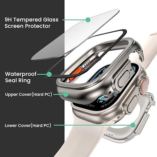 Miniatura 4 de 3 en 1 Goton Estuche Resistente al Agua Duro para Apple Watch Protector de Pantalla 49mm, 360 Cara Completa de Vidrio Templado Protector Delgado +