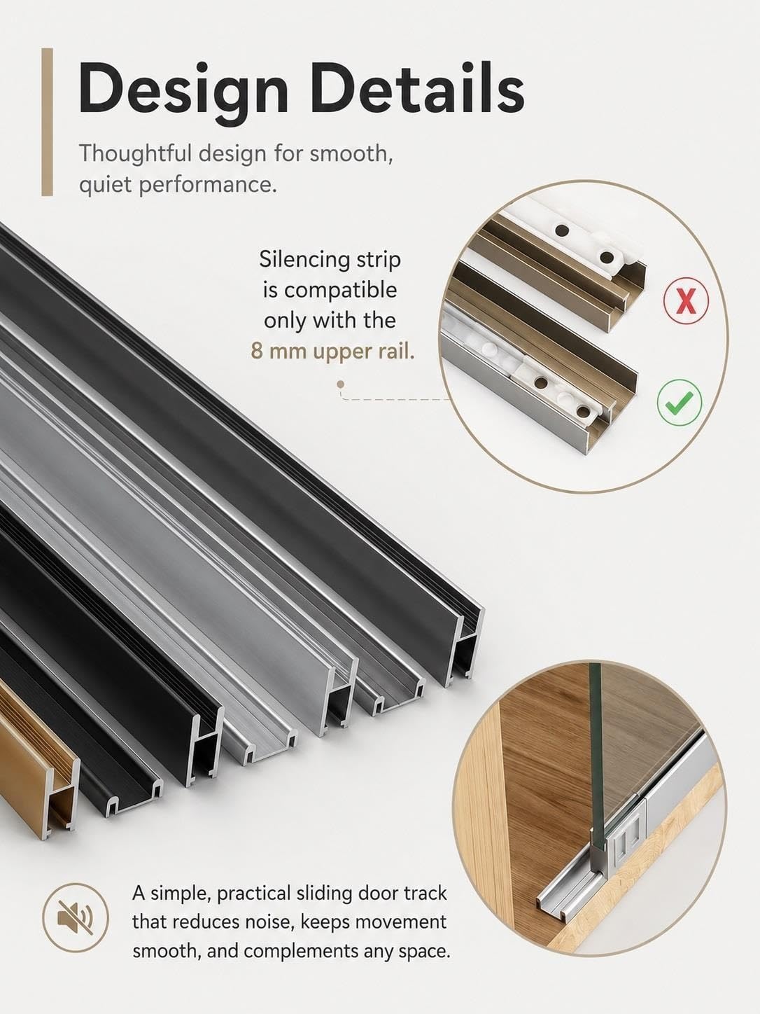 Alu Schiebetür Schienen Set für Glas 5/8mm mit Rollen