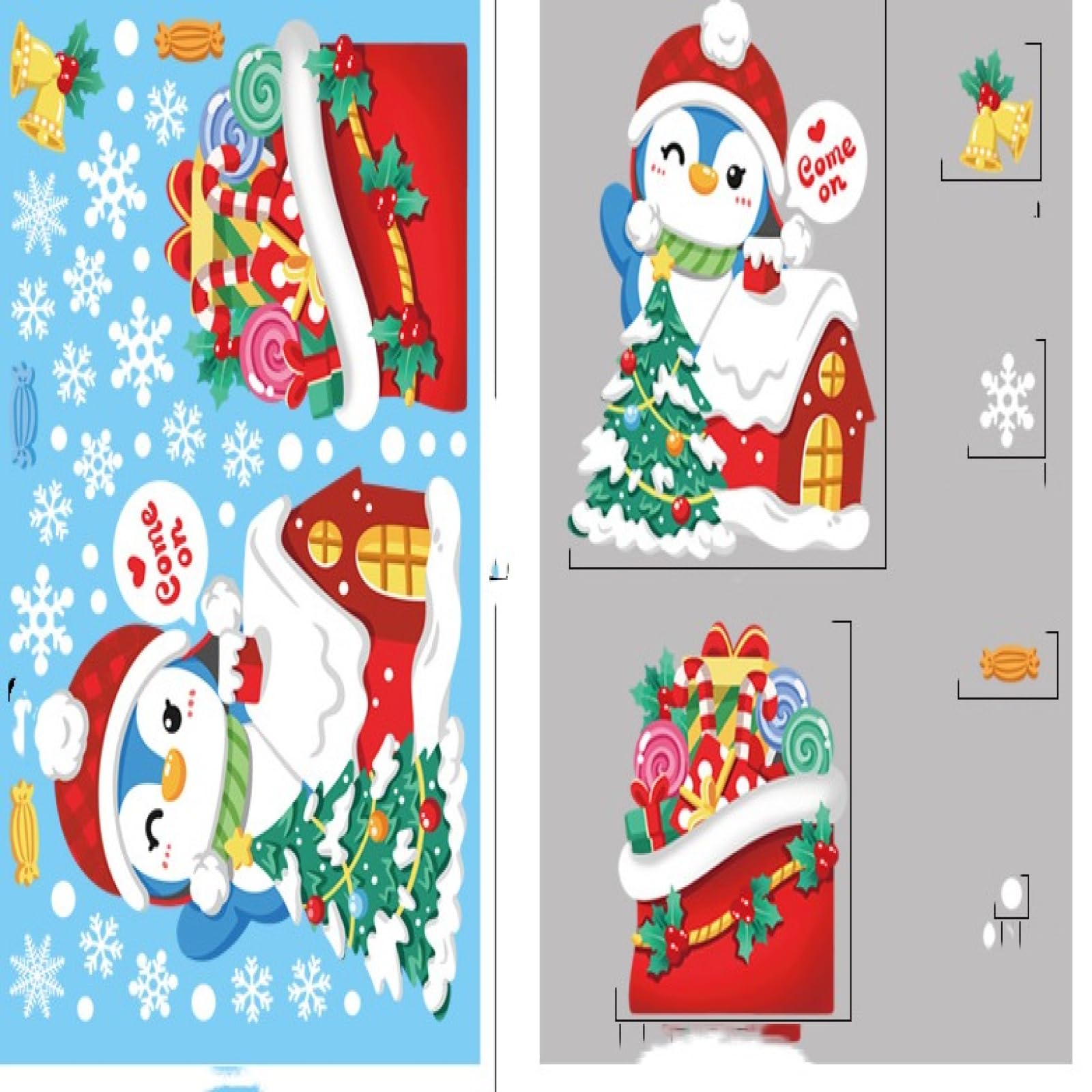 Ladlebroom Christmas Decoration Snowflake Stickers, Santa Claus, Elk, Snowman Static Stickers, Merry Christmas Window Stickers