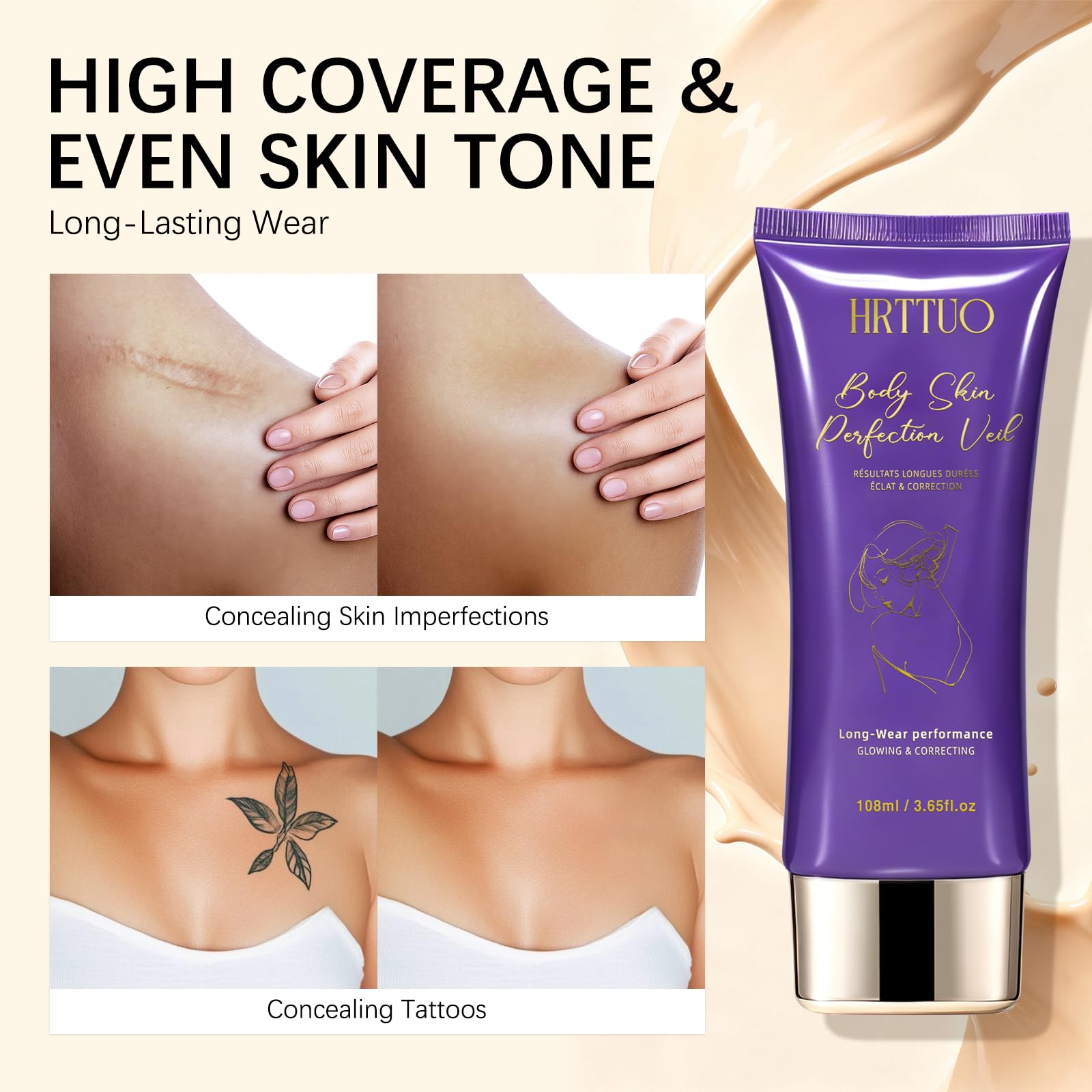 Waterproof Tattoo Cover Up Makeup with Brush – Full Coverage Body Concealer