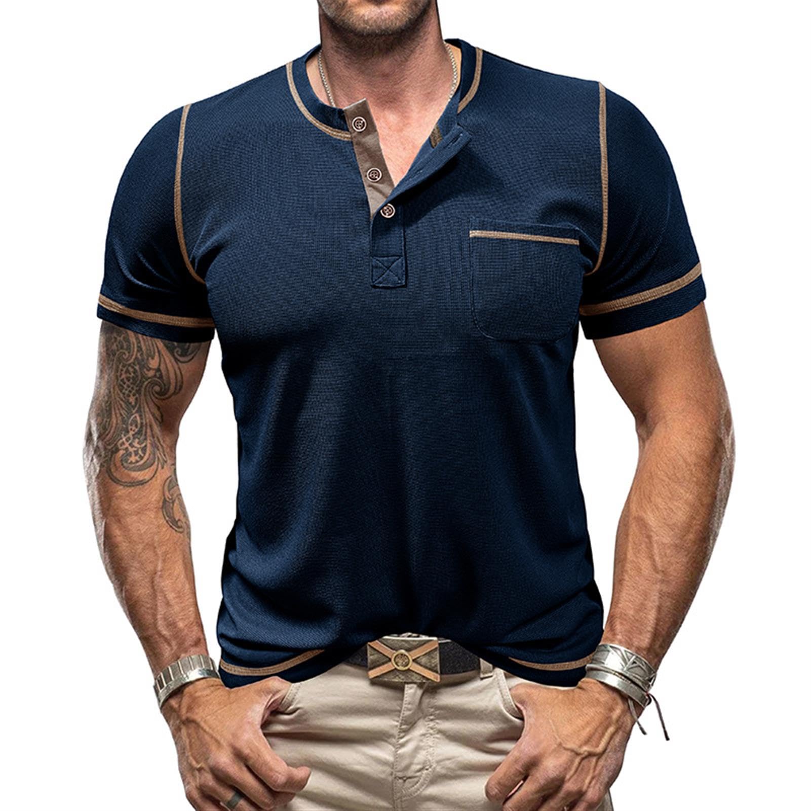 hixswnu Männer Waffel Henley Kurzarm Shirts Casual Basic Button T-Shirt Klassische Sommer Tops