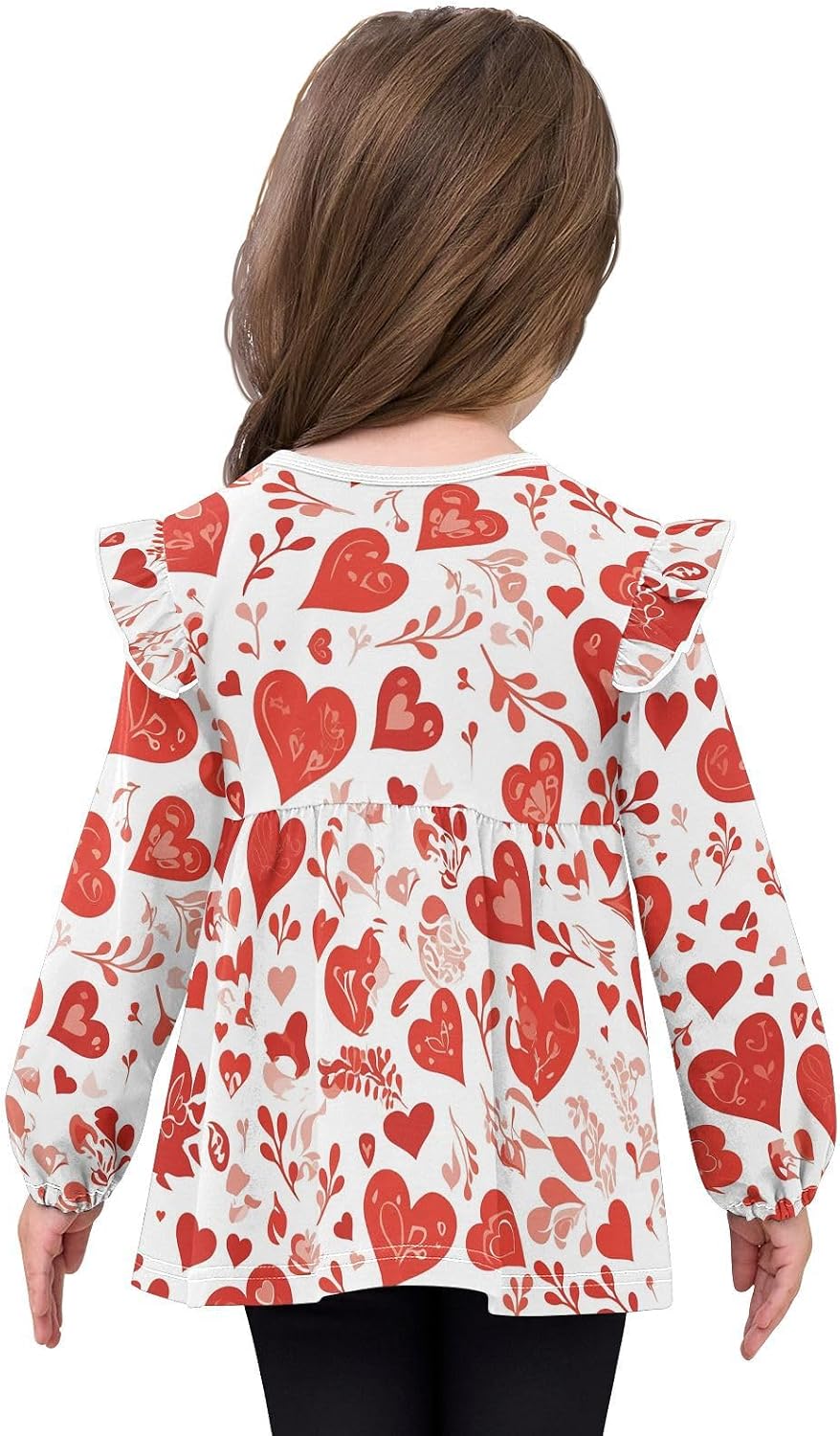 visesunny Toddler Clothes for Girls Red Broken Heart Leaf Long Sleeve Fall Shirts Cotton Top with Ruffle Collar