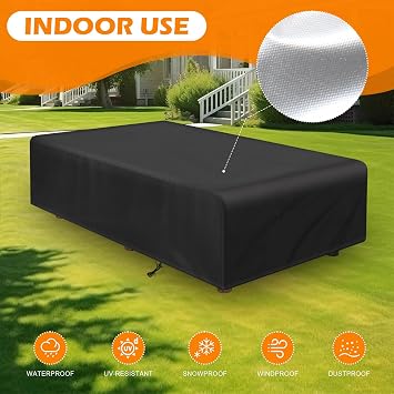 7FT Pool Table Cover, 210D Oxford PU Coating Waterproof Billiard Snooker Table Cover with Drawstring, Dustproof Anti-UV, 225x116x82cm