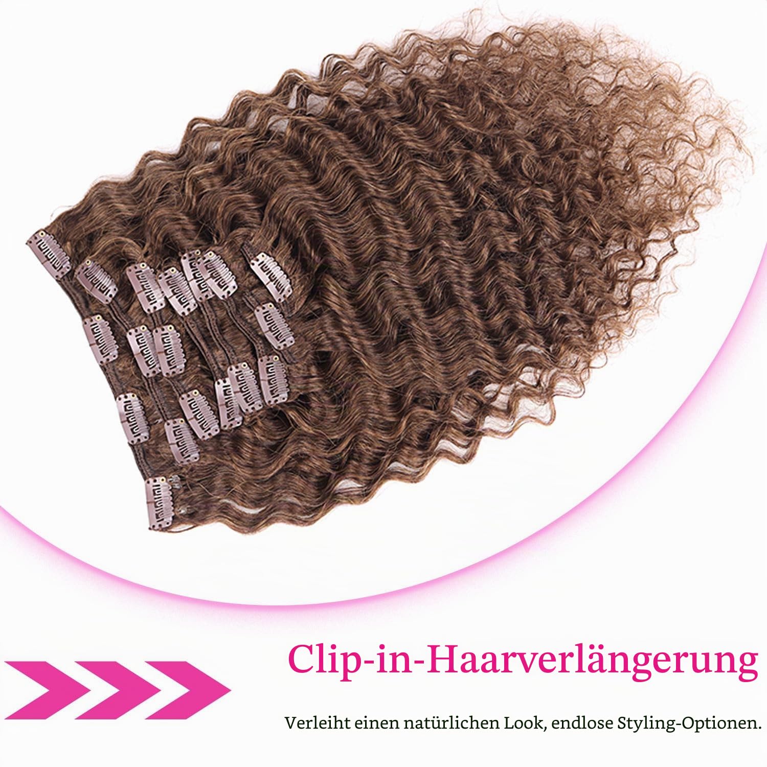 Deep Curly Clip in Extensions Echthaar 50cm 8PCS 120g Dunkel Braun Haarteile Echthaar Extensions Clip in Haarverlängerung für Frauen