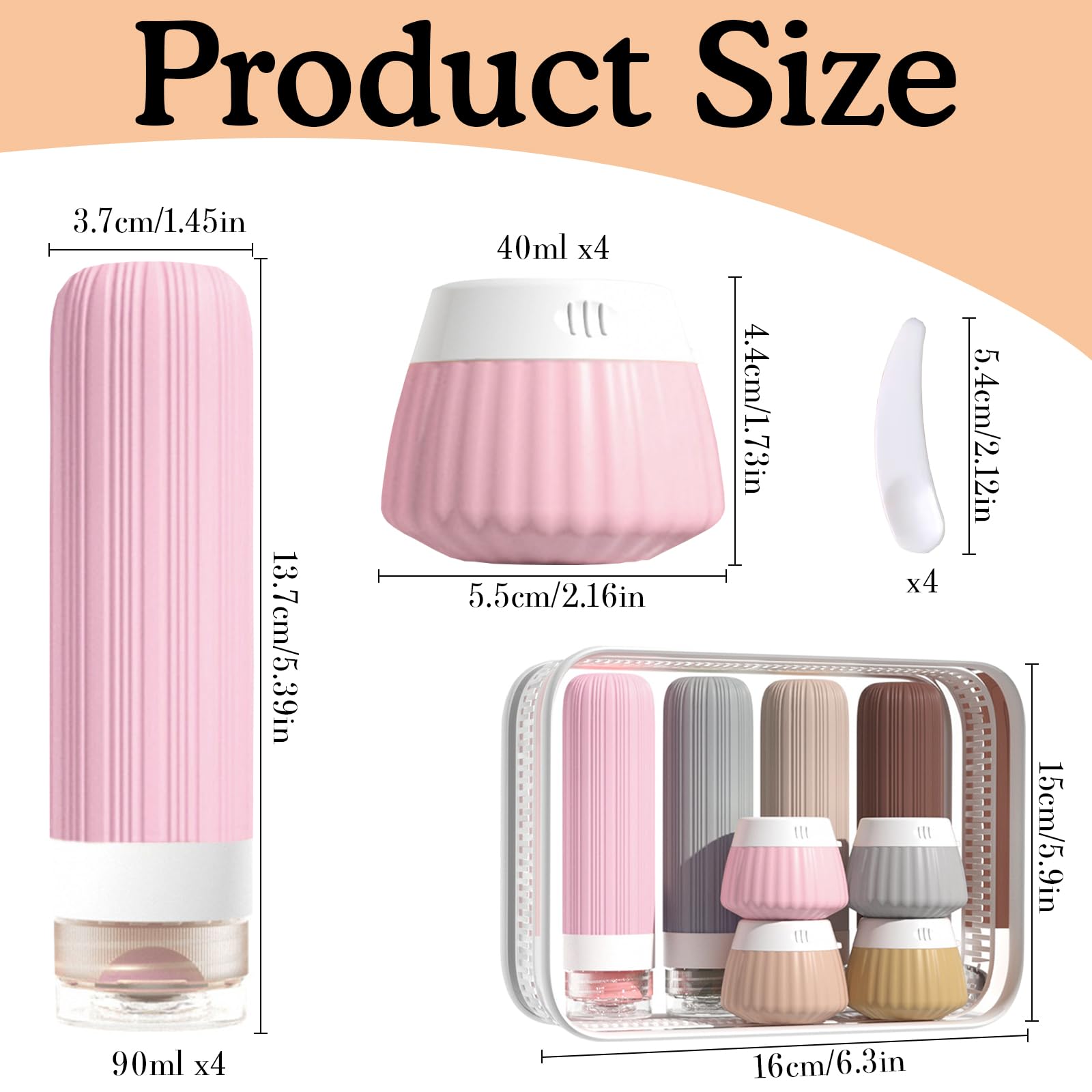 Flacon Voyage 8 Pcs Silicone TSA 90ml, Contenant Voyage 100ml + Kit Voyage Avion Anti-fuite, Flacon Vide Voyage Accessoires Pochette Voyage Trousse de Toilette Avion - 2