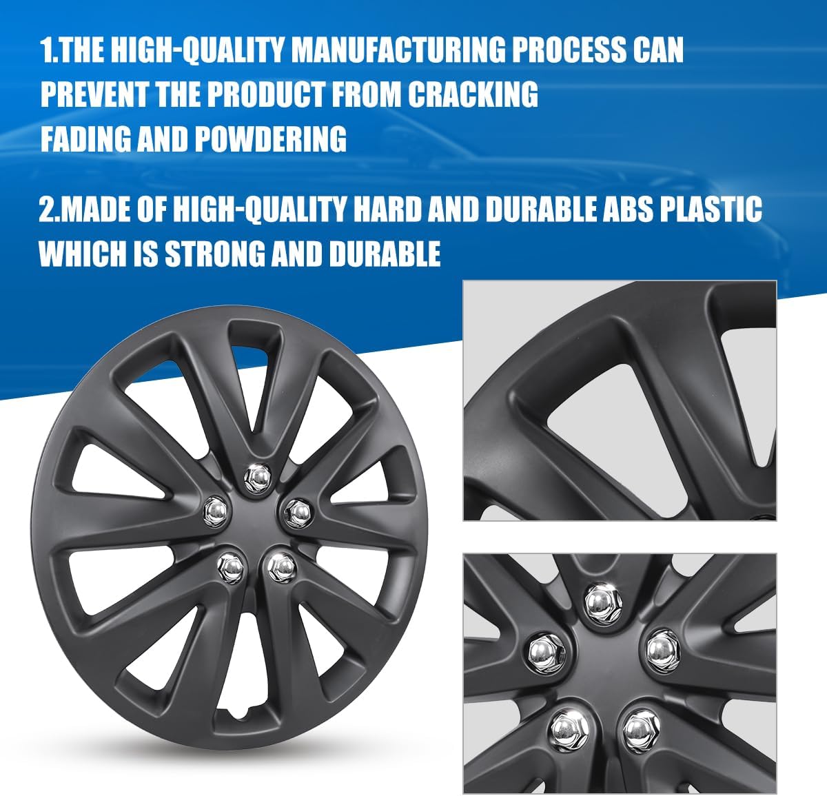ROXX 16 Inch Hubcaps Wheel Covers Hubcaps Set of 4, 16 Inch Universal Hub Caps Wheel Rim Cover Replacement for Toyota Chevy Nissan Honda Mazda Dodge Ford Car Truck SUV, Black（5058-BP） (5070-BP)