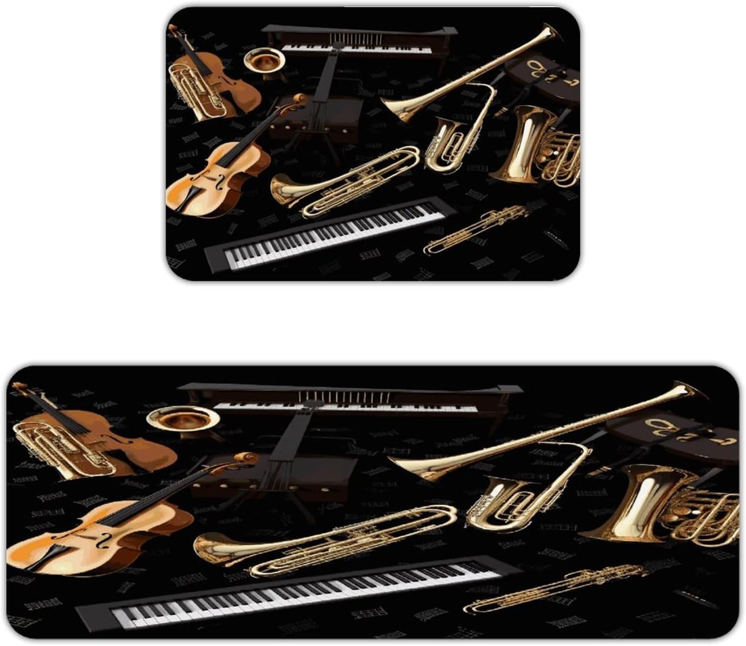 Musical Instruments Kitchen Mat Kitchen Rug Set | Kitchen Rugs Flannel Velvety Washable breathable Water Absorbent Soft ，kitchen utensils for Kitchen, Floor,Laundry