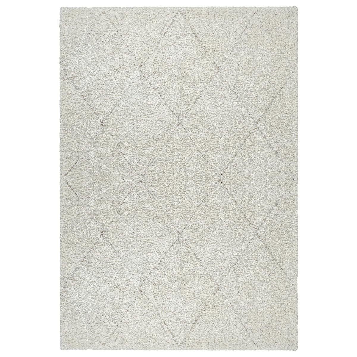 Tapis Bahar Shaggy motif losange, Crème, 120 x 170 cm