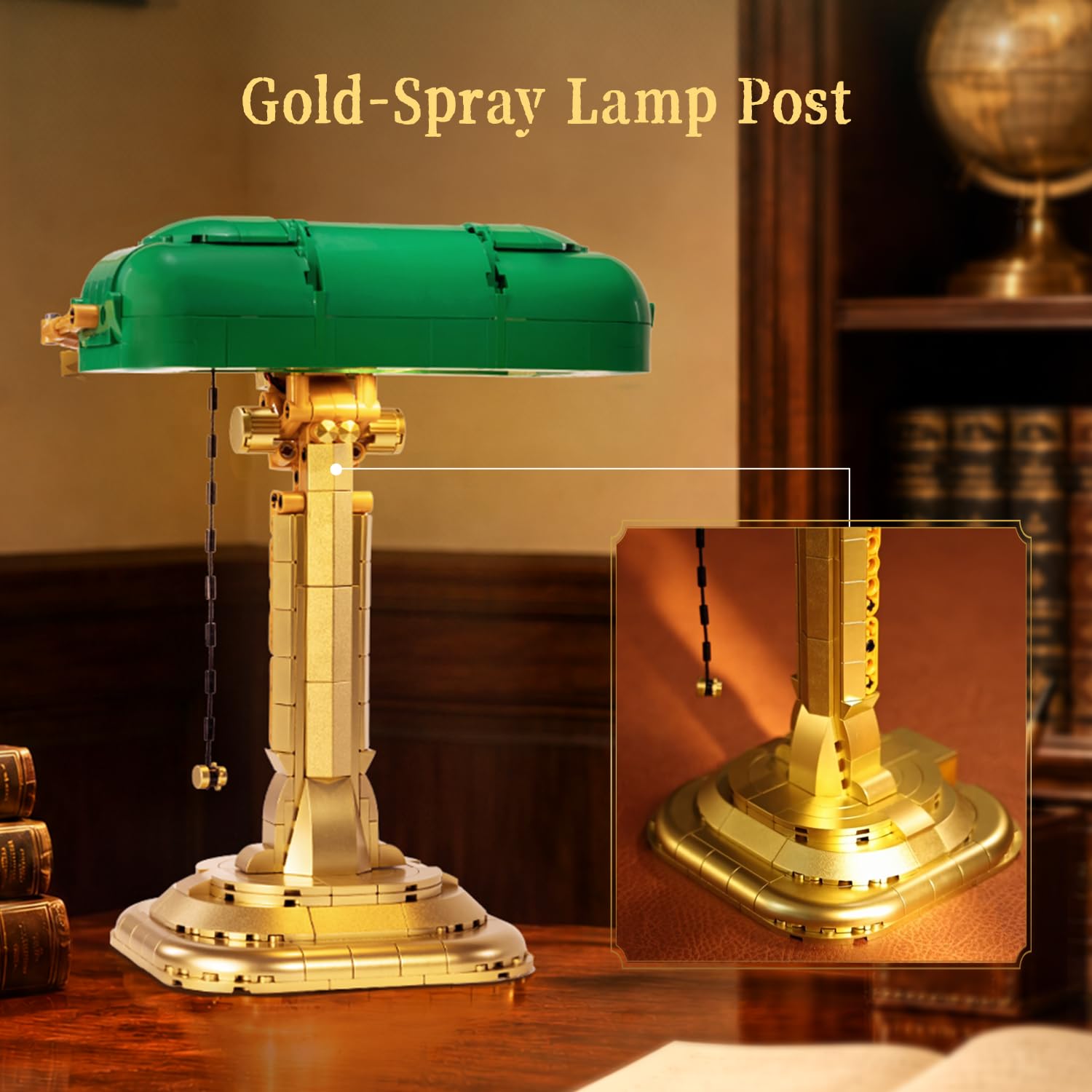 PANTASY Bankerlampe Bauset für Erwachsene, beleuchtetes Retro-Modell | Zugschalter mit Lichtfunktion und USB-C-Stromversorgung, grün-goldenes Retro-Display für Schreibtisch und Sammler