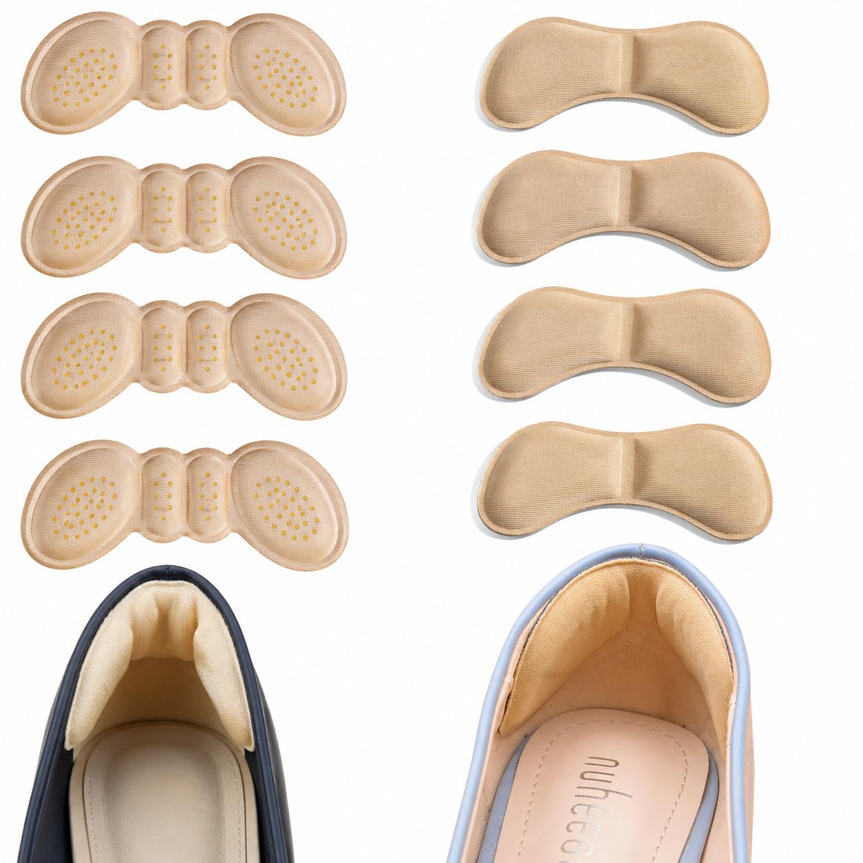 4 Pair Heel Pads for Loose Shoes (2 Butterfly + 2 Simple) – Shoe Bite Protector, Self Adhesive Heel Grips, Anti Slip Cushion Inserts, Heel Liners for Women & Men, Prevent Blisters & Improve Shoe Fit, Beige-image-2