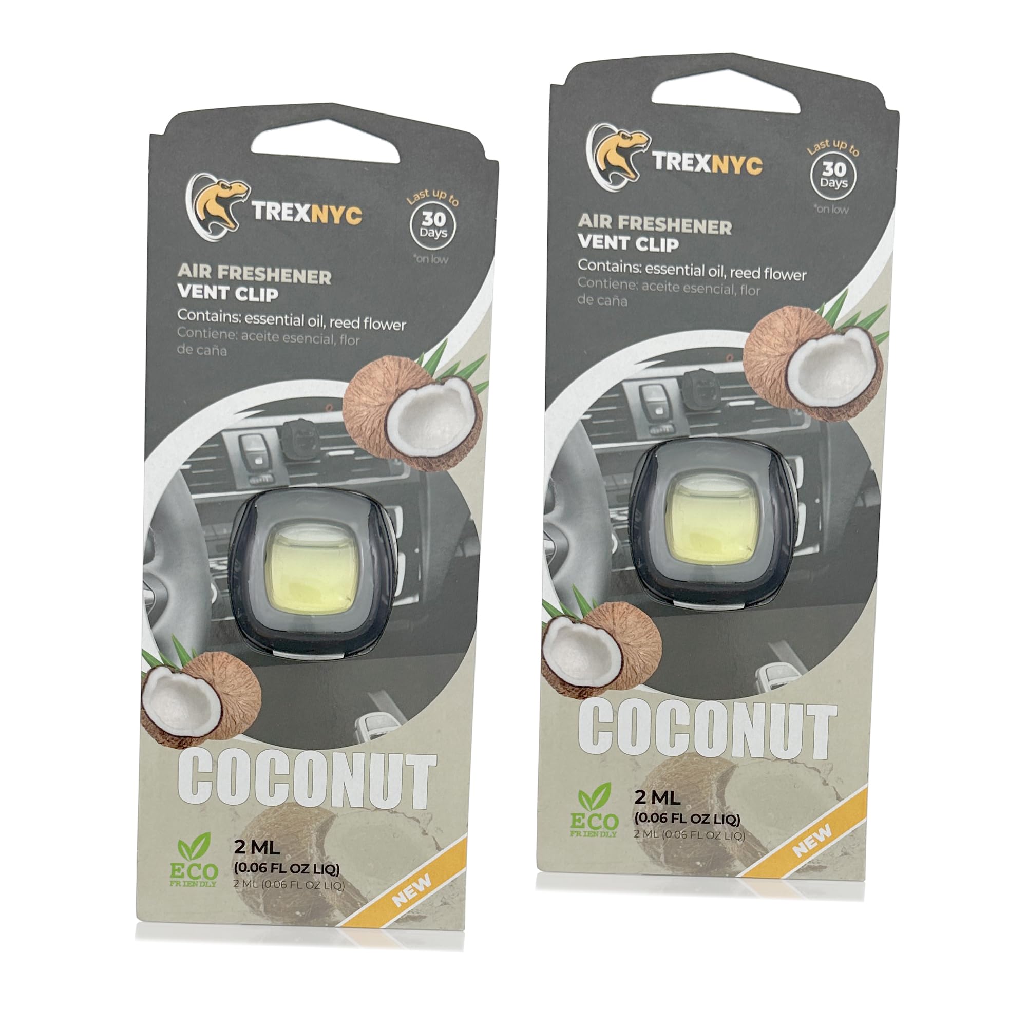 Car Air Fresheners Vent Clips, Essential Car Odor Eliminator, Perfect Scented Car Accessories, For Long Lasting Fragrance up to 30 days, 0.07 FL.OZ (Coconut, 2 Packs)