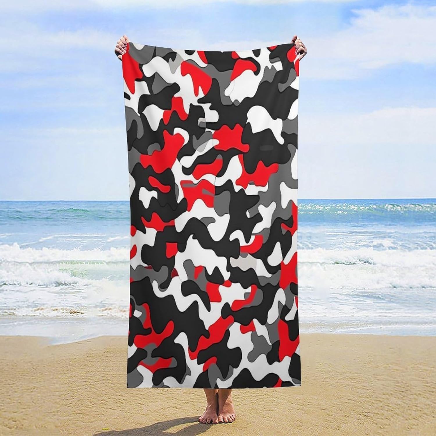 Black Red White Camouflage Bath Towel Beach Towels Quick Dry Oversized Bath Blanket Highly Absorbent Towel for Women Men 160x80cm