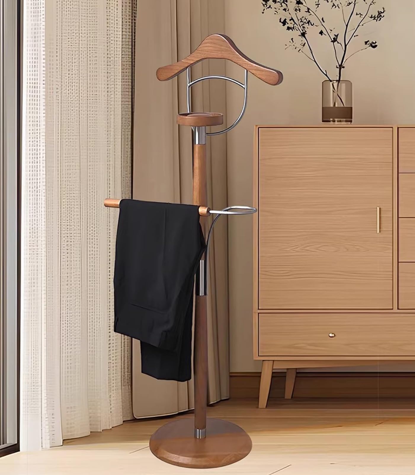 Ele Wood - Servomuto da uomo in legno massello con barra per pantaloni, per camera da letto, ufficio e soggiorno, in legno Ele Wood