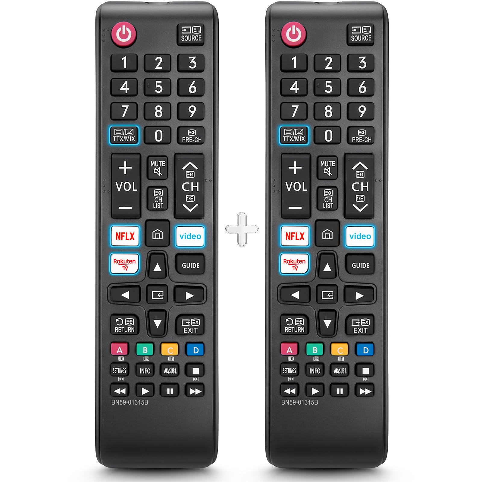 2er-Pack Universal Fernbedienung für alle Samsung Fernseher The Frame Curved Solar Crystal UHD LED HDTV Neo QLED 3D 4K 8K Smart TV Ersatz für Samsung Fernbedienung Original BN59-01315B
