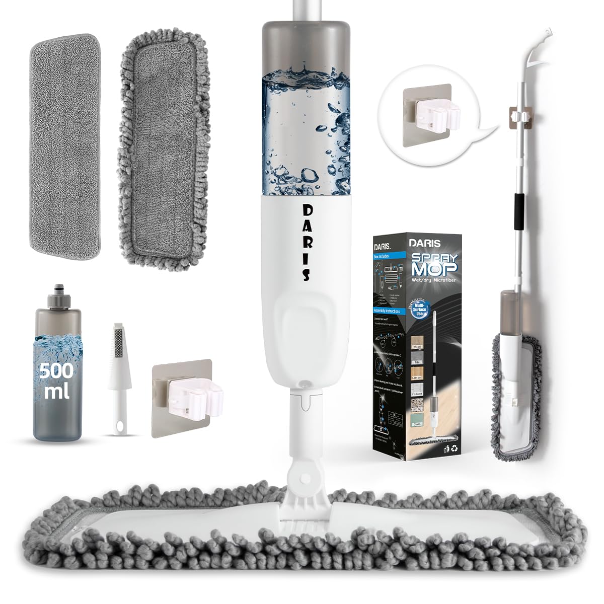 Spray Mop for Floor Cleaning Replacement Microfiber Dust Mop Household Cleaning with 2 Washable Pads 1 Holder 1 Scraper 360 Degree Spin Wet Dry Cleaner Hardwood Floor Mop Set