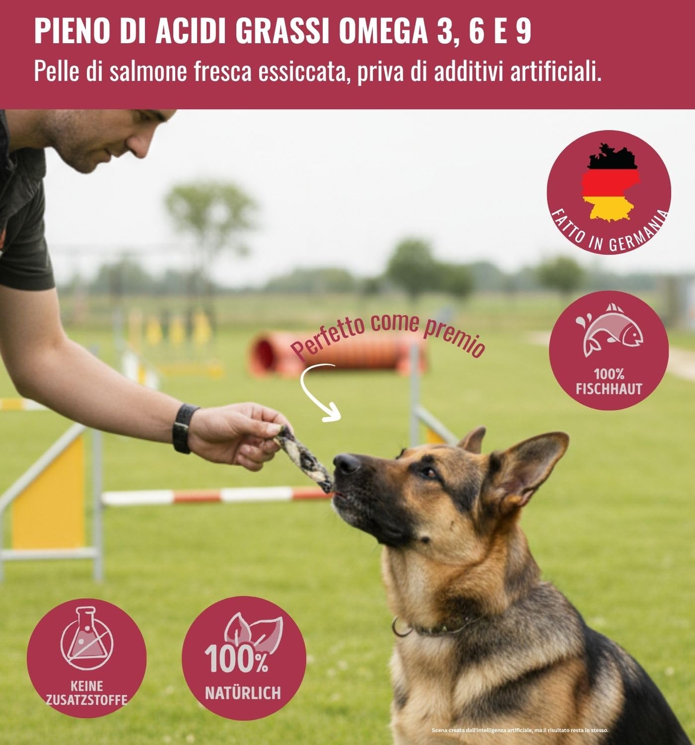 RiNa Trecce di salmone Snack di pesce per cani, snack da masticare con