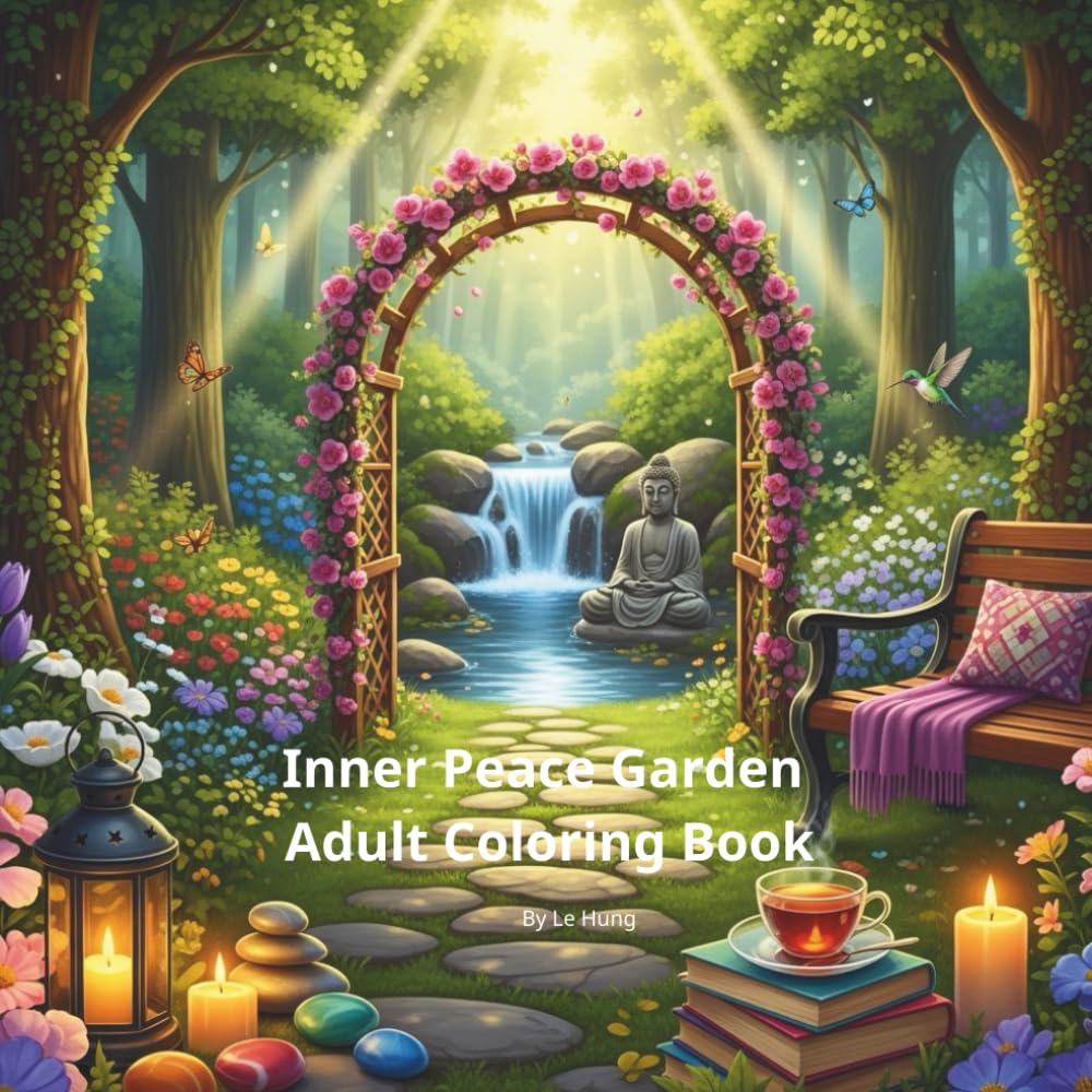 Inner Peace Garden: Adult Coloring Book: A Calming Collection of Floral & Nature Scenes for Relaxation, Anxiety Relief and Mindful Coloring