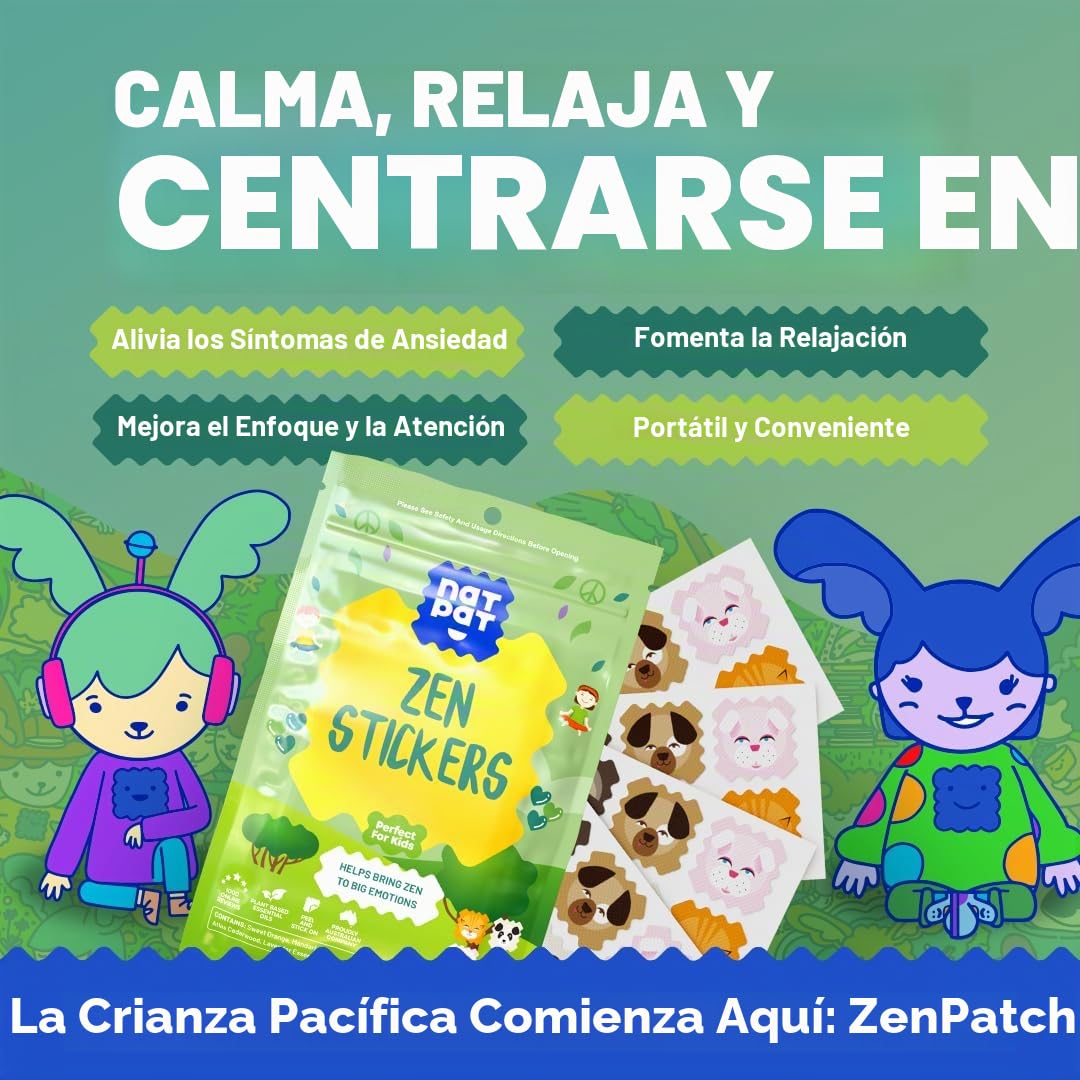 The Natural Patch Co. ZenPatch pegatinas para calmar los espíritus para niños y adultos (paquete de 24) - El parche natural - Libre de drogas, apoyo al estado de ánimo para la relajación | BuzzPatch - Parche natural para relajación, calma y regulación de