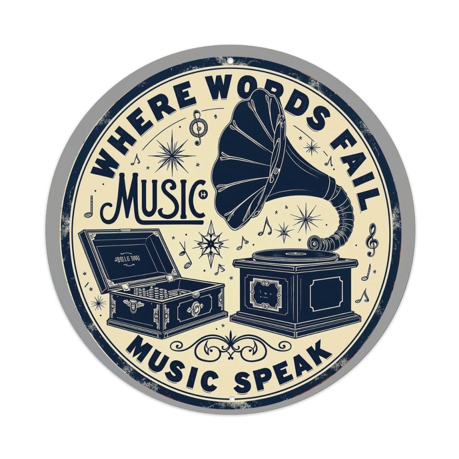 Where Words Fail Music Speak Retro Metal Tin Sign, Vintage Metal Poster for home, Gaming Room, Studio Workshop,Bar,Garage Wall Art Decor 8x8 inch