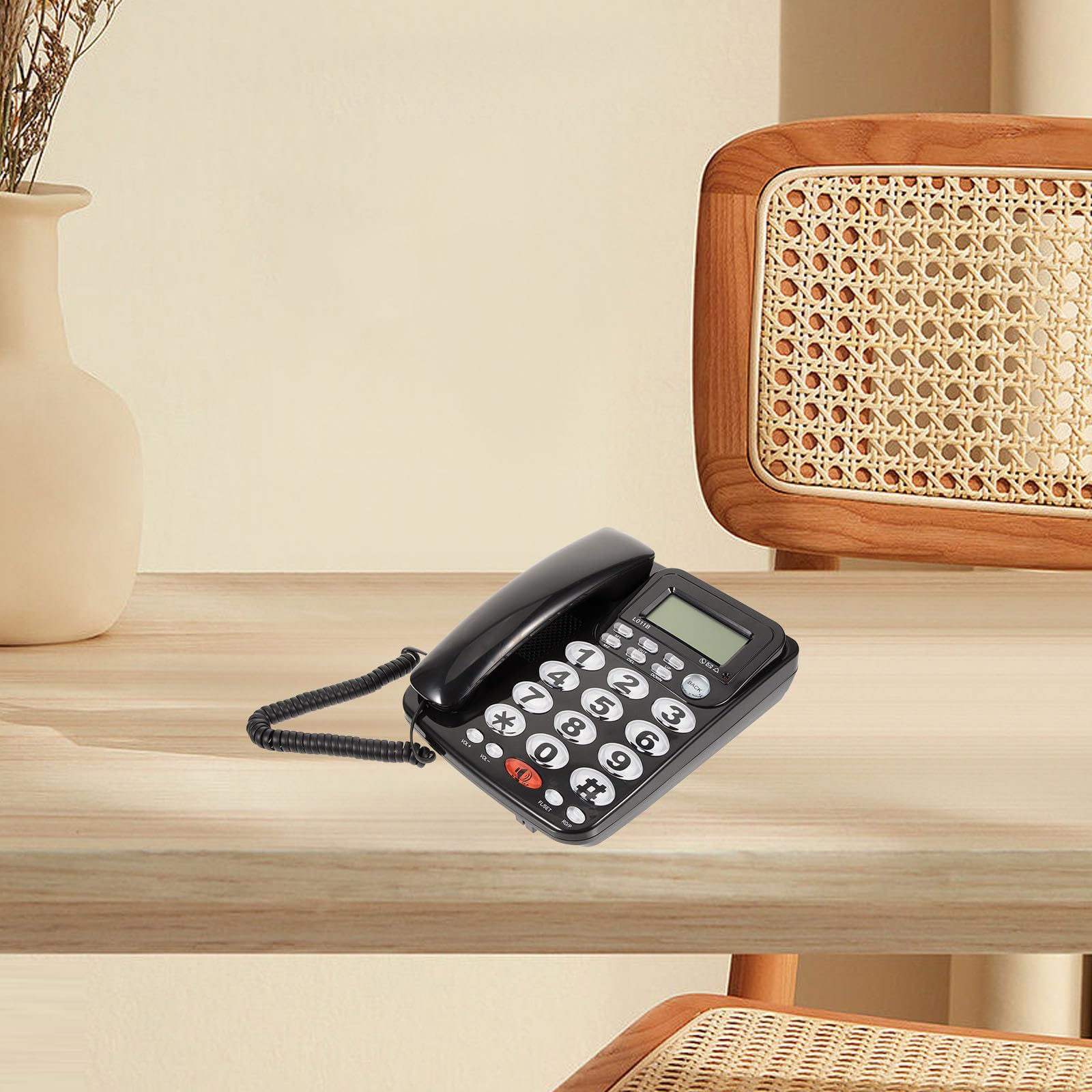 OUNONA Teléfono Fijo Sobremesa Negro, Calidad de Sonido Clara y Fácil Navegación, Diseño Moderno en Pvc para Uso en Casa u Oficina