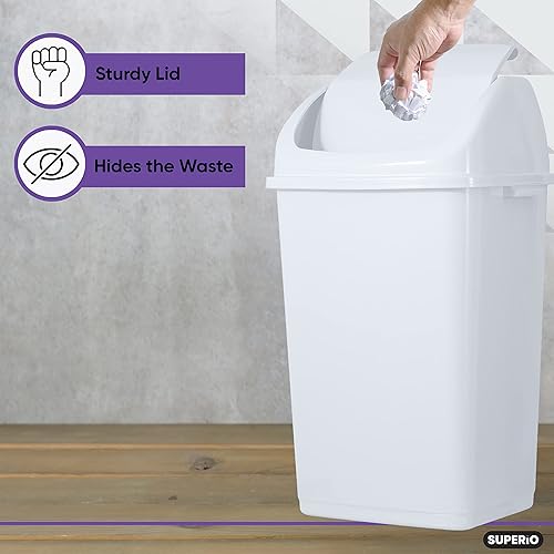 Miniatura 5 de Superio Basurero de cocina de 13 galones con tapa abatible, cubo de basura alto de plástico para exteriores e interiores, cubo de reciclaje grande