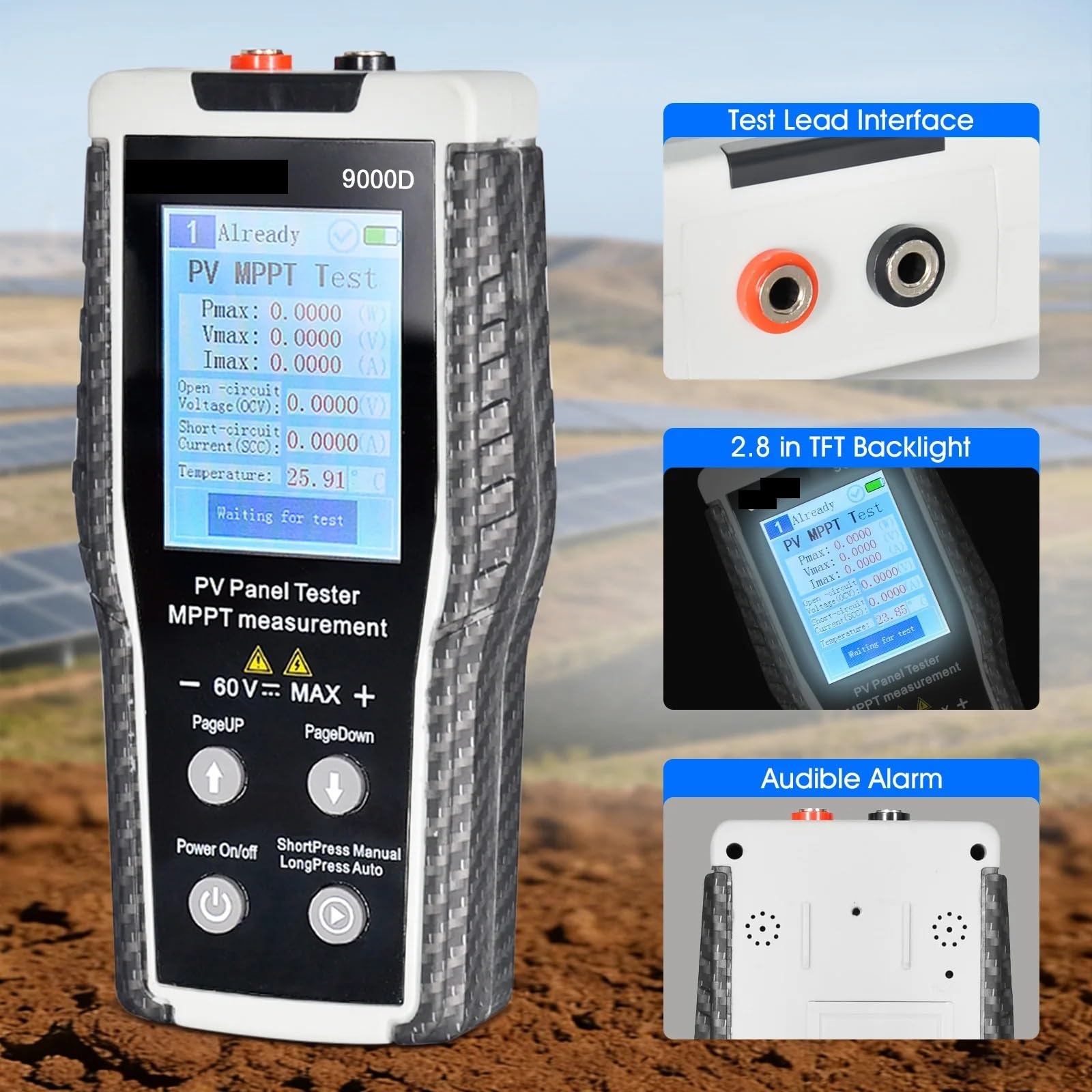 Tester paneli słonecznych MPPT 800 W, multimetr fotowoltaiczny PV, analizator fotowoltaicznych Narzędzie testowe Voc/Isc Wyczyść wyświetlacz