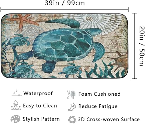 Miniatura 2 de Alfombra de cocina de tortuga oceánica, 39 x 20 pulgadas, alfombra de baño de tortuga marina, alfombra de baño, alfombra de pasillo para puerta de