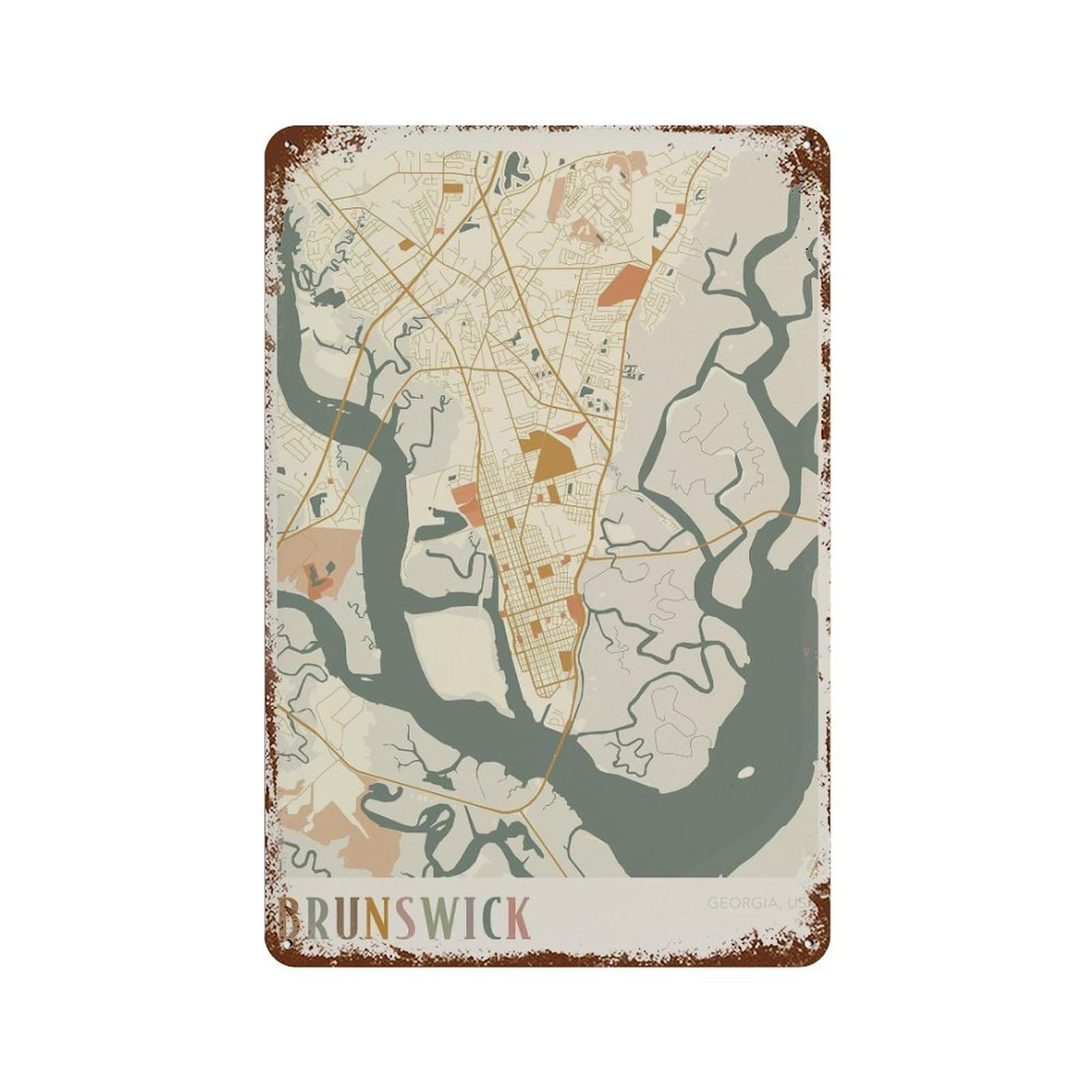 xiaoxiaoshen Brunswick Map Georgia Travel Gift Boho for Teacher (2) Wall Decor Art Metal Tin Poster Modern Home Decor Art Home Bar Shop Decorations Vintage Sign 30x20cm