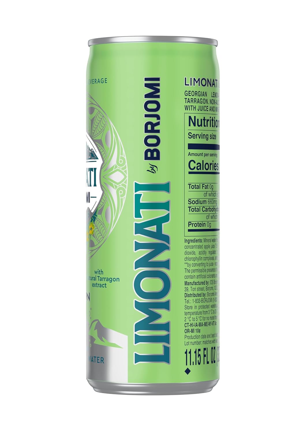 Limonati by Borjomi, Tarkhuna Lemonade with Natural Tarragon Extract and Borjomi Natural Mineral Water, 11.15 fl oz (12 Cans)