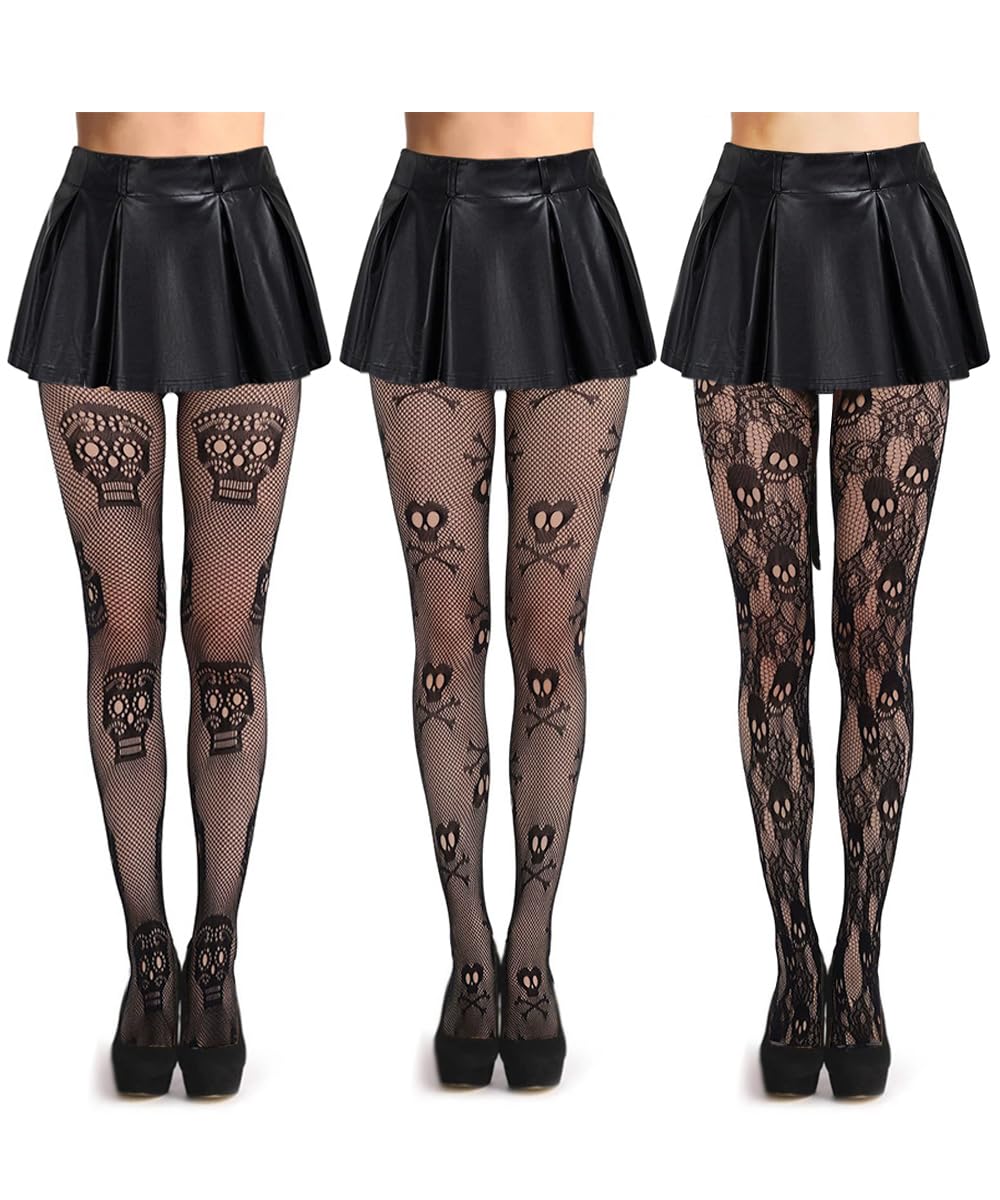 Womens Halloween Stockings Skull Fishnet Tights Spider Web Fishnets