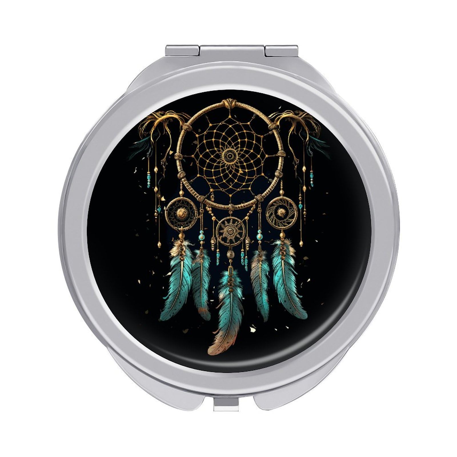 Fekiloot Style Dark Dream Catcher Travel Makeup Mirror Handheld Compact Mirror Portable Pocket Mirror Double-Sided 1X/2X Magnifying For Handbag And Purses