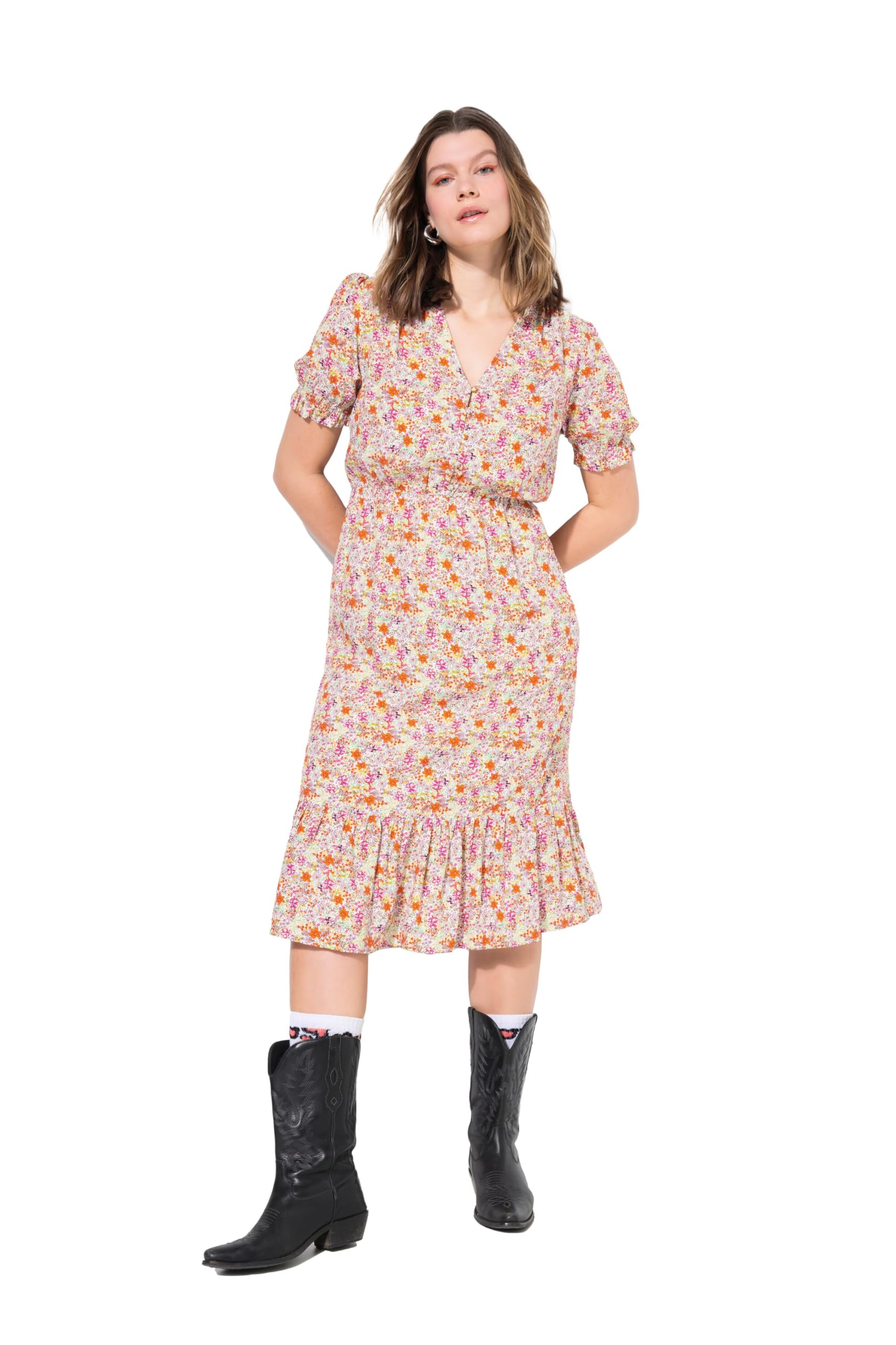 Studio Untold Damen große Größen Übergrößen Plus Size Midikleid, A-Linie, Minimal-Flowers, Volant 839929