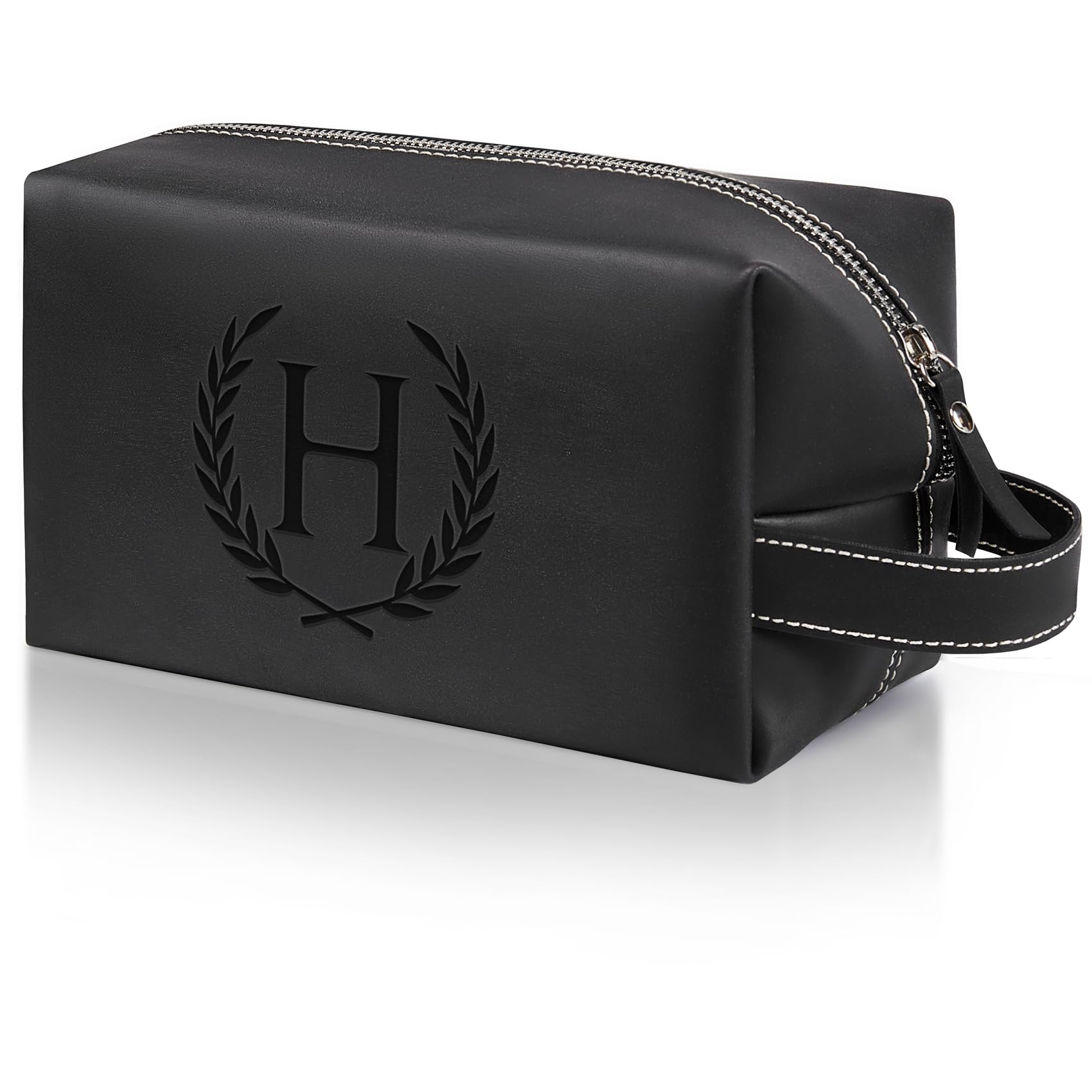 Aganmi Personalized Gifts Travel Toiletry Bag for Men Engraved Initial PU Leather Waterproof Shaving Bag for Toiletries Accessories Fathers Day