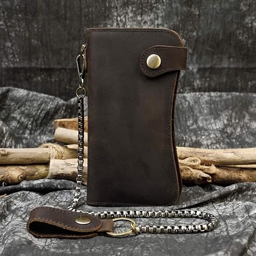 Miniatura 6 de Billetera larga de cuero genuino para hombre, cartera plegable grabada