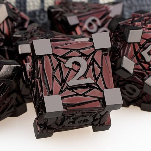Miniatura 3 de Juego de 7 dados de metal para DND con caja, dados D20 D12 D10 D8 D8 D6 D4 de color rojo para juegos de mesa D&D