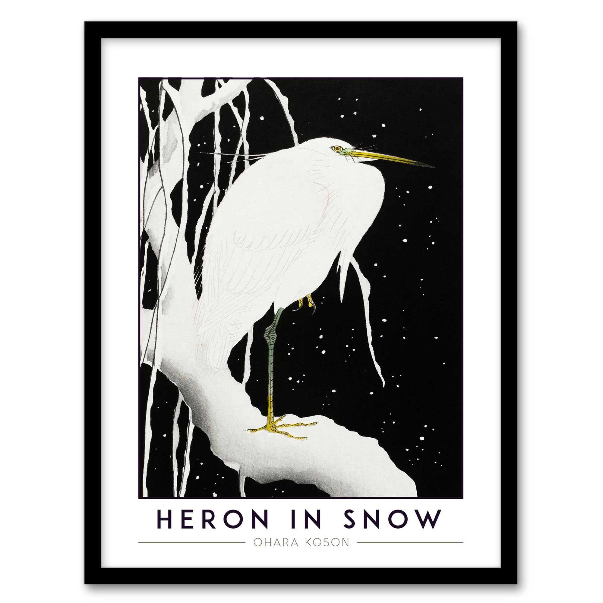 Artery8 Ohara Koson Heron In Snow Japanese Living Room Artwork Framed Wall Art Print A4