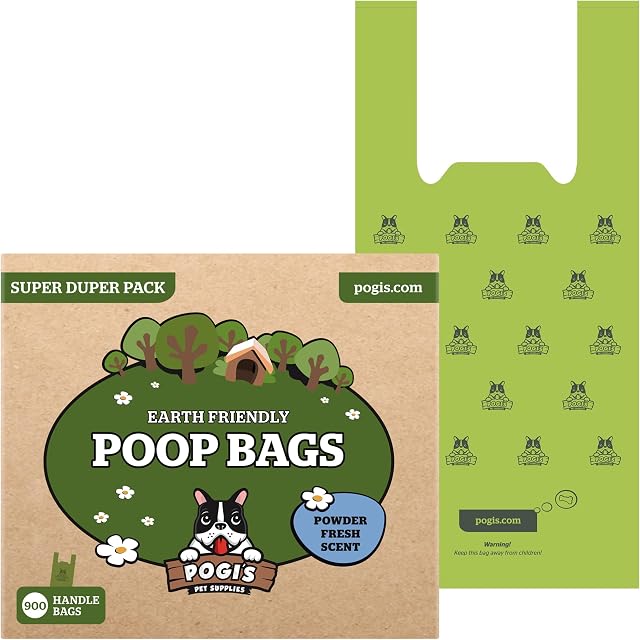 Pogi's Biodegradable Dog Poo Bags with Handles - 900 Dog Bags with Easy-Tie Handles - Ultra Thick, Leak-Proof, Large, Scented Poo Bags for Dogs