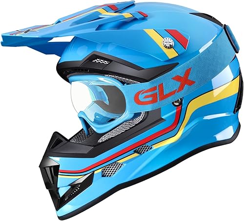 Miniatura 4 de GLX GX623 - Combo de casco de motocross y ATV para jóvenes, color azul retro, grande - DOT